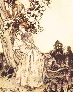  spring Art - Mother Goose The Fair Maid who the first of Spring illustrator Arthur Rackham
